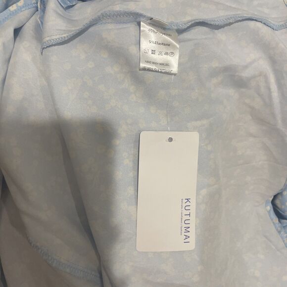 KUTUMAI Off Shoulder Puff Sleeve Floral Maxi Dress Sky Blue - Picture 9 of 9